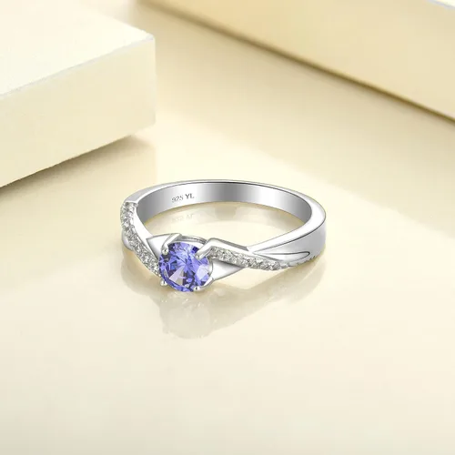 Vista 5 de YL Anillo de compromiso de plata de ley 925 de 0.197in, circonita cúbica 3A, anillo infinito para mujer, Metal, Granate
