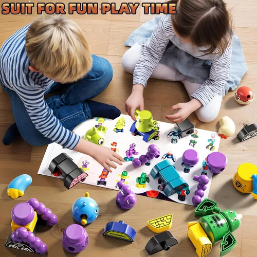 Vista 6 de Juguetes de construcción de robots magnéticos para niños de 3 a 5 y 4 a 8 años, set de 36 piezas de bloques de construcción de robots monstruos