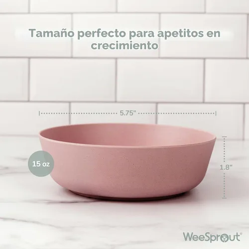 Vista 2 de WeeSprout Cuencos de bambú para niños con tapas, juego de cuatro cuencos de tamaño para niños 10 oz, para cereales, sobras y bocadillos, aptos