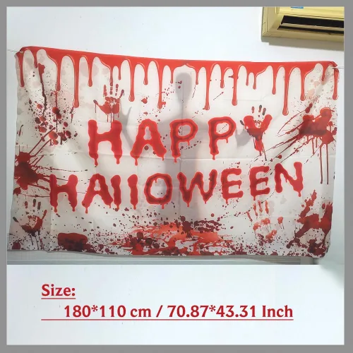 Vista 5 de Telón de fondo de Feliz Halloween, 70.87 x 43.31 pulgadas, decoración de fiesta aterradora, suministros de decoración para patio