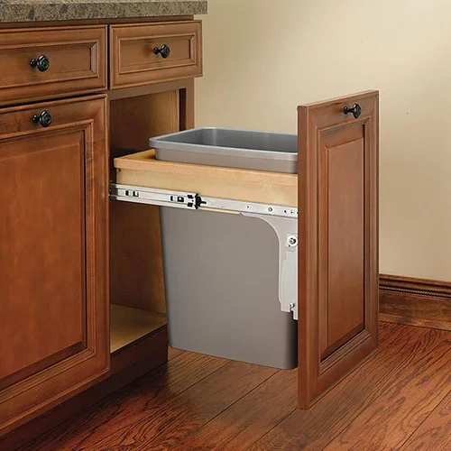 Vista 7 de Rev-A-Shelf Basurero de cocina extraíble individual para debajo del gabinete, 35 cuartos de galón con profundidad reducida, toboganes de extensión