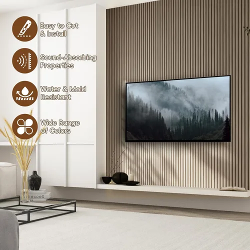 Vista 3 de EVERECO Paquete de 6 paneles acústicos de pared con listones de madera de 92.5 x 7.87 pulgadas, paneles de pared 3D absorbentes de sonido