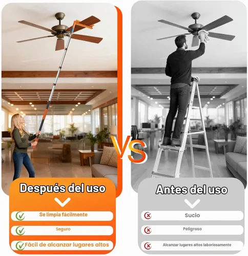 Vista 6 de LAANPOLE Limpiador de ventilador de techo de alcance de 26 pies, kit de limpiador de aspas de ventilador con poste de extensión de 5 a 20 pies