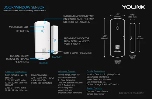 Vista 8 de YoLinK Kit de inicio de sensor de puerta inteligente LoRa: alcance al aire libre de 1/4 de milla, recordatorios de puerta dejada abierta, texto/SMS