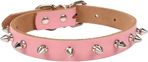 Vista 10 de Collar de cuero vacuno genuino ajustable para gatos y cachorros de perro, A-ROJO