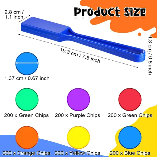 Vista 2 de Yunsailing Varita magnética de bingo con fichas, 606 unidades, 6 colores, varita magnética de chip de metal para aula, juego familiar, juego
