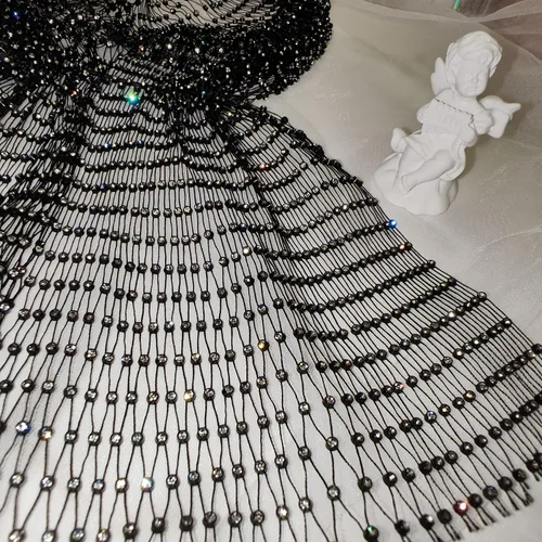 Vista 9 de Bufanda para la cabeza con diamantes de imitación para mujer, gorra elástica, turbante, diadema de discoteca, gorra de malla de cristal, redecillas