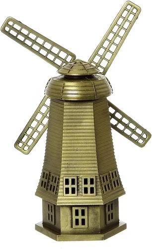Vista 2 de ZOVIE Estatua de molinos de viento neerlandeses de metal para decoración del hogar hecha de cobre puro (molinos de viento holandeses)