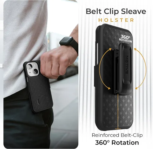 Vista 6 de MOTIVE Funda para iPhone 14, funda con clip para cinturón para Apple iPhone 14, funda protectora delgada y resistente a prueba de golpes con soporte