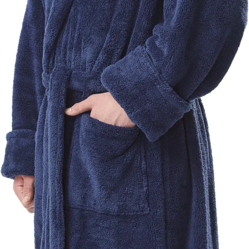 Vista 5 de Arus Bata de forro polar para hombre, bata de baño turca larga con capucha
