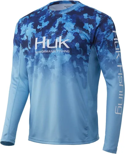 Vista 13 de HUK Camisa de manga larga Icon X para hombre, camisa de pesca de alto rendimiento Azul celeste