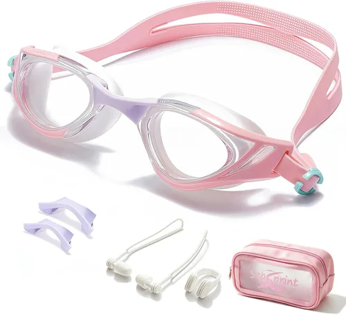 Vista 16 de Gafas de natación, visión súper clara, gafas de natación para adultos, adecuadas para todo tipo de programas de natación Negro Blanco