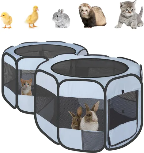 Vista 15 de 2 en 1 Pop Up Cat Dog Playpen con área de caja de arena no desmontable Azul polvoriento