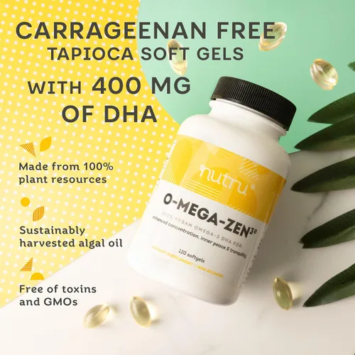 Vista 3 de O-Mega-Zen3 Suplemento vegano Omega 3 DHA - 400 mg de ácidos grasos esenciales DHA - Sin carragenina - Suplemento alternativo de aceite de pescado a