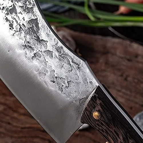 Vista 6 de MAYiT Cuchillo de carnicero de carne, hecho a mano, forjado de hueso, martillo de cocina, cuchillo de carnicero de cocina de acero inoxidable