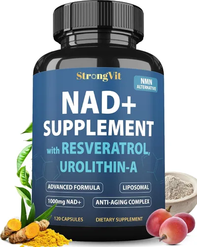 Vista 10 de StrongVit Suplemento NAD con Resveratrol y Urolithin-A, Complejo Anti-Edad para Mujeres y Hombres. NAD Liposomal Plus, 1000mg de Potenciador NAD+