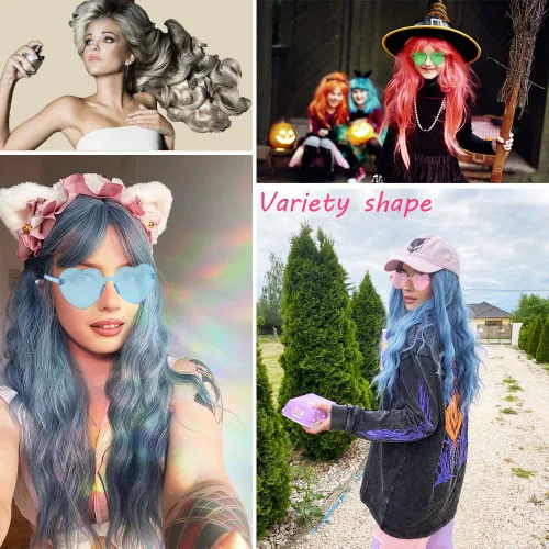 Vista 4 de DIYI Pelucas largas y coloridas, paquete de 6 pelucas onduladas para fiesta, pelucas de color rizado para mujeres, despedidas de soltera
