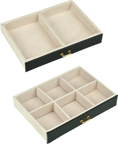 Vista 8 de Caja de joyas de piel Goldwheat con cerradura y espejo. Excelente regalo para mujeres., Cuero sintético, Negro, M