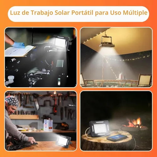 Vista 7 de Luces LED solares portátiles para acampar con regulador magnético, linterna solar recargable de 2000 lm con soporte, IP67 a prueba de agua, 5 modos