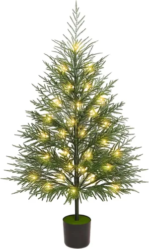 Vista 10 de Cllayees 4FT Cedar Christmas Tree with Lights Artificial Potted Tree Timer, 80 LEDs, Lighted Fake Trees, Front Porch Outdoor Indoor Decor, Christmas