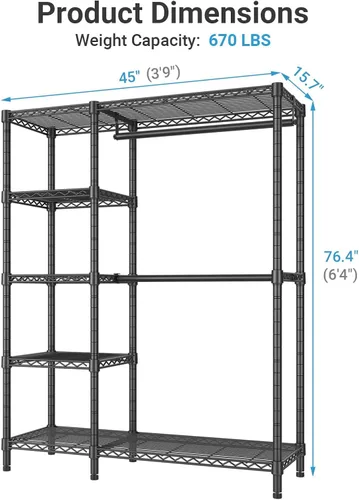 Vista 6 de VIPEK V7C - Percheros para ropa con cubierta, closets portátiles para colgar ropa, perchero resistente con estantes, armario de metal, capacidad