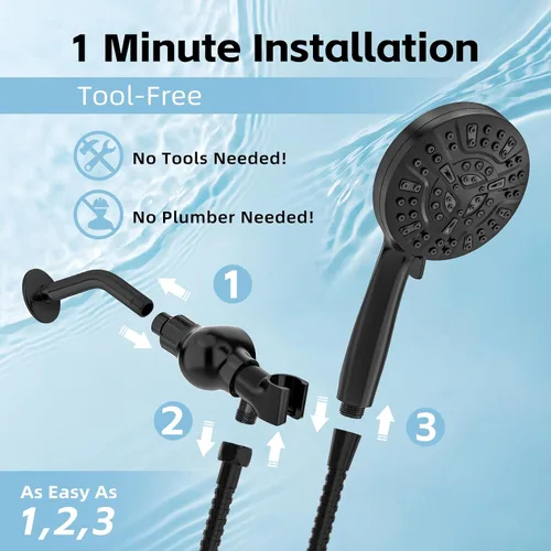 Vista 5 de High Pressure Filtered Shower Head with Handheld, 9 Spray Modes 4.7" Shower Head, 59" long hose, 10 Layers Filter for Hard Water, Remove Chlorine