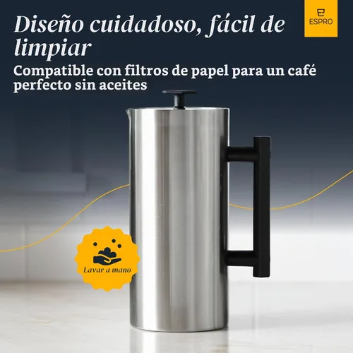 Vista 6 de ESPRO P6 - Cafetera de prensa francesa de 32 onzas, acero inoxidable de doble pared con aislamiento, acero inoxidable cepillado