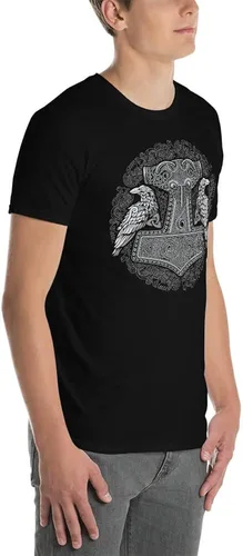 Vista 3 de Raven Thors Hammer Mjolnir - Camiseta pagana de mitología nórdica Thor Ravens