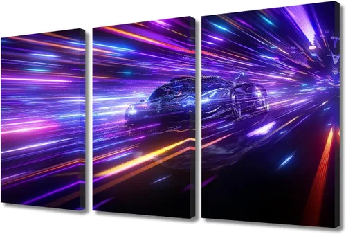 Vista 99 de Arte de pared de 3 piezas de escena de ciencia ficción de la calle comercial futurista paisaje urbano, decoración de pared para dormitorio