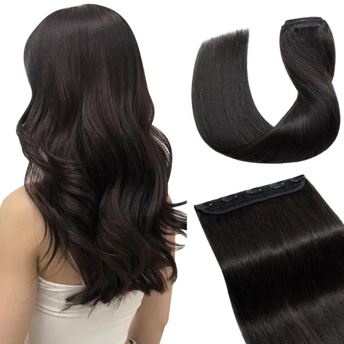 Vista 29 de Extensiones de cabello con clip, cabello humano Remy, extensiones de cabello largo lacio de una pieza con 5 clips, con gancho para colgar