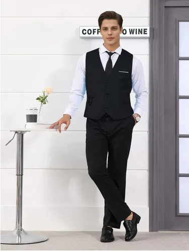 Vista 5 de Vestido formal para hombre, de negocios, ajustado, sin mangas, chaqueta de traje, chaleco chaleco
