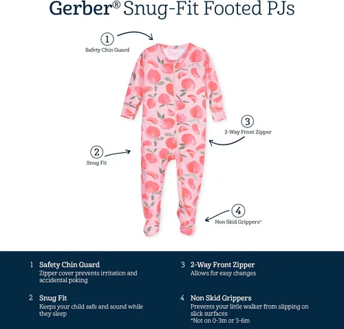 Vista 6 de Gerber pijamas unisex para bebéniño pequeño, suaves como mantequilla, de ajuste ceñido, con pies, con viscosa hecha de eucalipto