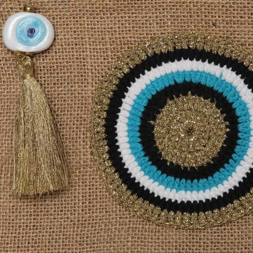 Vista 4 de Evil Eye - Bolso de mano pequeño de yute ecológico con cierre de borlas, color beige natural, Beige