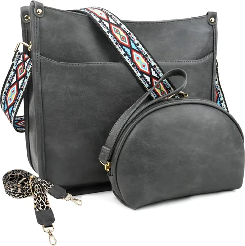 Vista 2 de KOGTLA Bolsos cruzados de cuero Hobo con correa de guitarra para mujer