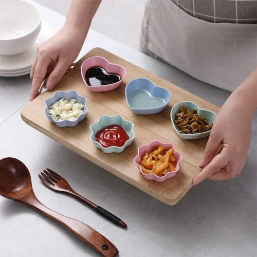 Vista 7 de Juego de 8 Platos de Salsa de Soja, Tazones para Dip de Salsa de Soja, Platos Multicolores Mini para Aperitivos, Platos para Condimentos