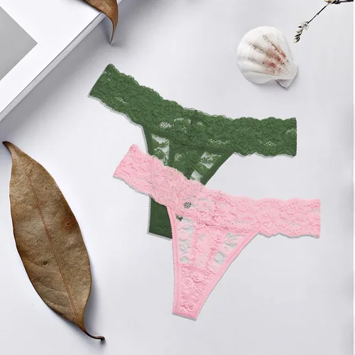 Vista 8 de Riozz Tangas de encaje para mujer, bragas sexys de cintura baja, tangas en T, ropa interior para mujer, paquete de 5, S-XL