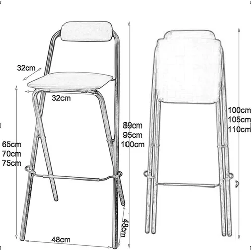 Vista 3 de Taburete de bar plegable de 26 ″/28 ″/30 ″, taburete de bar acolchado marrón rústico, silla alta de desayuno de cocina con respaldo y reposapiés