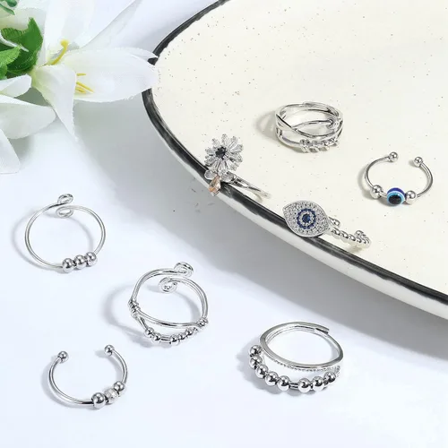 Vista 2 de ZELORES 35 anillos para ansiedad ajustables para aliviar el estrés y la ansiedad anillos apilables de ópalo de girasol para mujeres y hombres