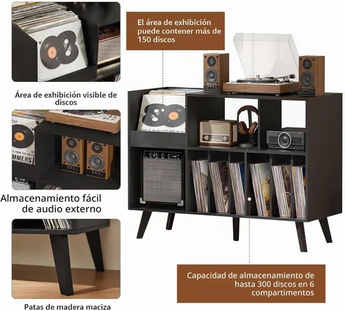Vista 4 de LELELINKY - Soporte grande para tocadiscos de 48 pulgadas con área de exhibición Negro clásico
