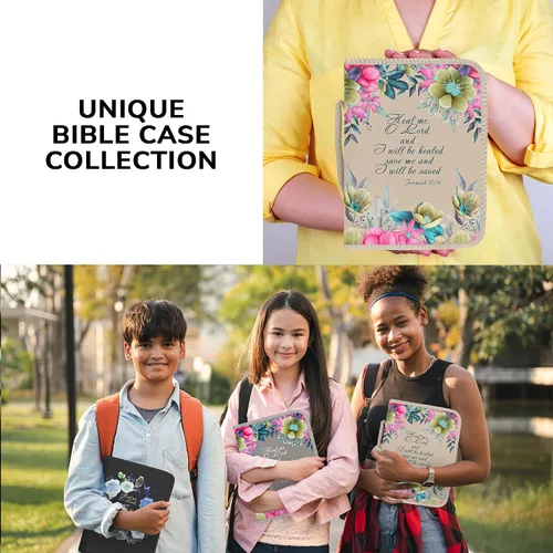 Vista 29 de DEHITE Funda para la Biblia para mujer, fundas de tela prémium para la Biblia para niñas, bolsa de transporte para mujer, ranuras para bolígrafos