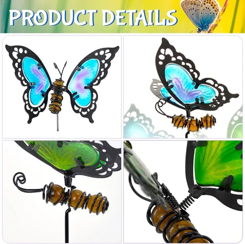 Vista 3 de Estacas de jardín de mariposas, kit de mariposa hecho de vidrio y metal, mariposas coloridas decoraciones de jardín pueden hacer que el jardín esté
