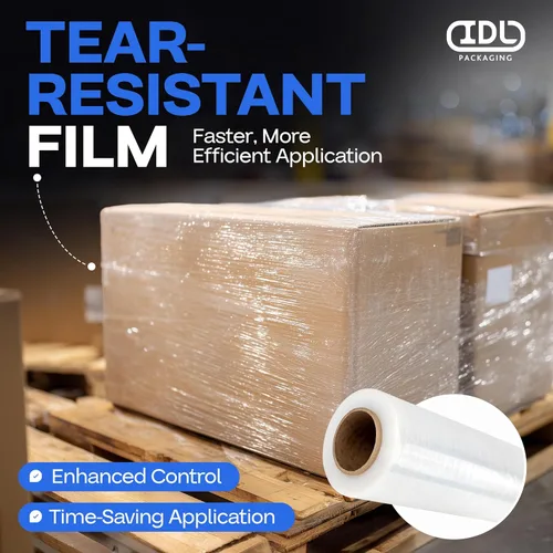 Vista 3 de IDL Packaging Rollo de envoltura elástica resistente a mano de calibre 115 de 18 pulgadas x 1000 pies (paquete de 1 rollo), película elástica