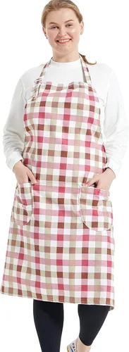 Vista 26 de Delantales de algodón y lino para hornear, talla grande, para mujer, con bolsillos, cocina