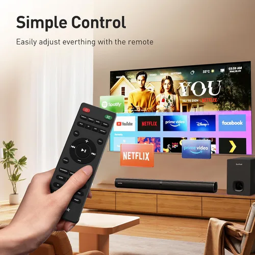 Vista 9 de Barra de sonido con subwoofer para TV, sistema de altavoces Bluetooth 5.3 con 2 micrófonos inalámbricos de karaoke, audio de sonido envolvente
