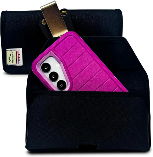 Vista 22 de Turtleback Funda diseñada para Galaxy S24 S23 S22 S21 S20 Funda de cuero negro con clip ejecutivo para cinturón, horizontal fabricada en Estados