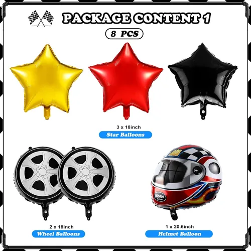 Vista 2 de 48 globos de motocross, decoración de fiesta de motocross, carreras, auto, bandera a cuadros, casco, rueda, globo de aluminio, decoración de fiesta