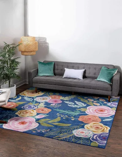 Vista 14 de Unique Loom Blossom Collection - Alfombra de área Ashley (9 pies x 12 pies 2 pulgadas, rectangular, azul/oliva)