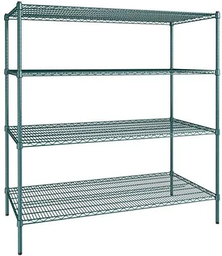 Vista 220 de Kit de 4 estantes de epoxi verde NSF de 21 x 72 pulgadas con postes de 86 pulgadas, estantería de almacenamiento resistente, kit de estantería