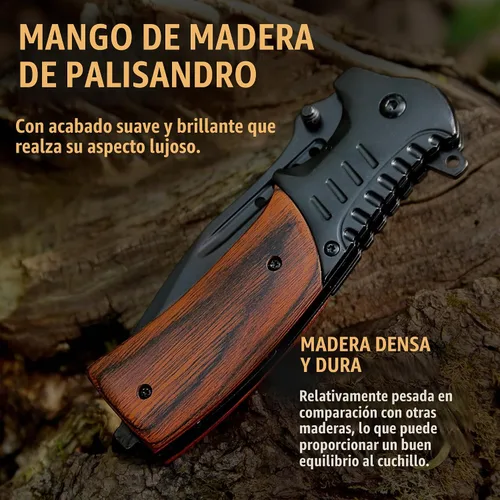 Vista 6 de Cuchillo de bolsillo para hombres con mango de madera, rompedor de vidrio y clip de bolsillo, hoja afilada de 3.66 pulgadas, cuchillos plegables 1.