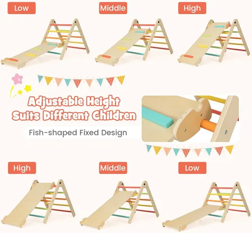Vista 3 de Costzon Juguetes de escalada para niños pequeños, 4 en 1 plegables de madera Montessori para niños, juguetes de escalada triangulares con rampa
